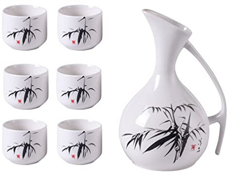 OSKOE Juego de Sake japonés de cerámica Blanca, Botella de Sake Antigua con 4 Tazas de Sake for Servicio de Sake frío cálido, Jarra de Sake, artículos de Regalo for Beber