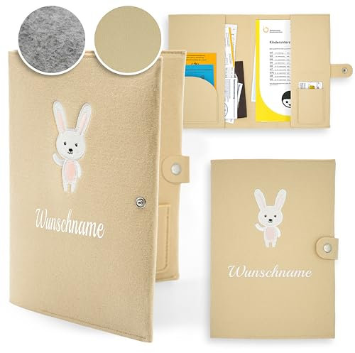 U Hefthülle personalisiert - U-Heft Hülle aus Filz mit gesticktem Namen und Motiv (Beige)