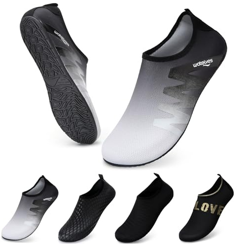 Swim Water Shoes Aqua Socks Barefoot for Sea Beach Swimming Shoes Pool Ladies Women Mens Grey Black 4.5/5.5 UK