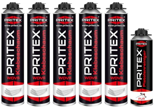 PRITEX WDVS Klebeschaum Set, 5x 750ml Dämmstoffkleber inkl. Reiniger