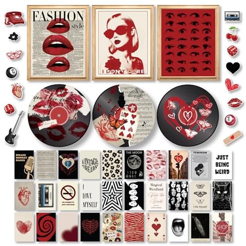 Downtown Girl Room Decor Y2k Posters, Trendy Red Prints For Teen Girl Dorm