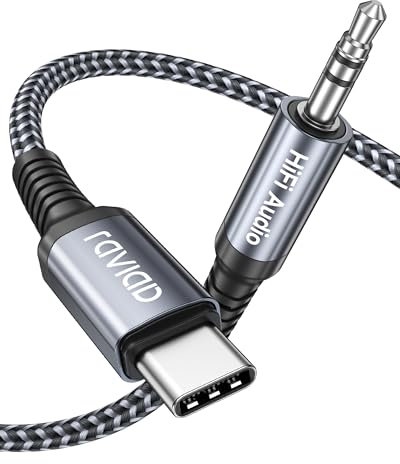 RAVIAD Cavo Aux Usb C a 3,5mm Jack 1M Cavo Aux Type C a 3,5mm Nylon Intrecciato per Auto Compatibile con iPhone 15 Pro Max/15 Pro/15 Plus/15, Galaxy S23 S22 S21 Ultra
