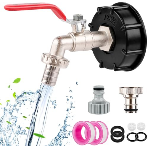IBC Tankzubehör, 1/2'' Brass IBC Auslaufhahn, IBC Tank Adapter, IBC Container Zubehör für S60x6 Wassertank, Gartenschlauch Wasserhahn Wassertank Schlauchanschluss Ersatz für Ibc regenwassertanks