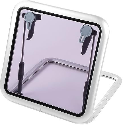 Leapiture L450 W450mm Boat Porthole Hatch Window Push Out 90 Degree Opening Glass Skylights Roof Window Durable for Boat Parts