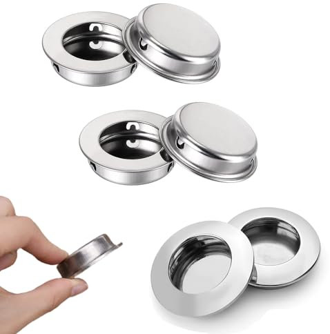 RHQFDM 6 piezas redondo empotrado tirón maneja empotrado puerta corredera maneja tirón oculto maneja perilla empotrada dedo tire para cajones armarios armarios personalizados muebles(Plateado)