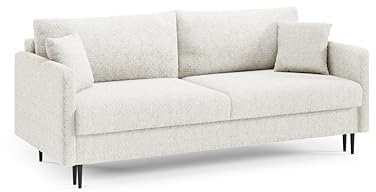 LIKMA 3 Sitzer Sofa Mara 209 cm mit Schlaffunktion und Bettzeugbehälter, Bouclé Schlafsofa mit Bettkasten, Moderne Couch, Sofagarnituren, Bettsofa Farbe: Weiß, Stoff: Lambi 7