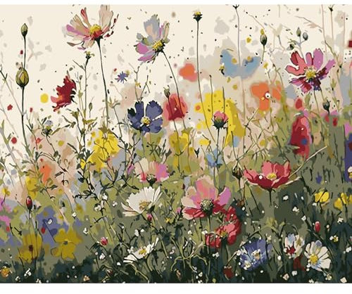 DAERLE Peinture par Numéros pour Adulte Fleur de fantaisie, Kits de Peinture au Numéro Aquarelle florale Avec Pinceaux Peinture de Dessin de Pigment Acrylique, Vloisirs Créatifs Adultes 50x40cm