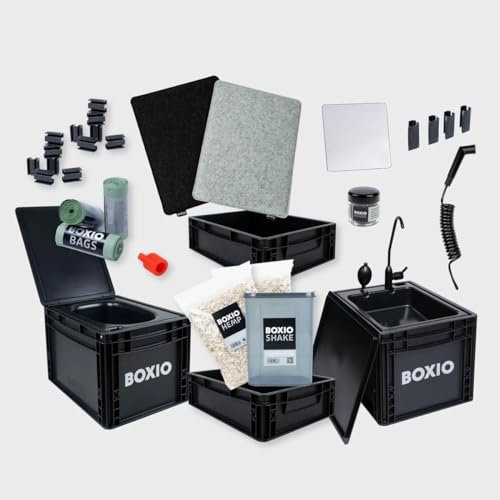 BOXIO - Sanitary Edition: Mobiles Camping Badezimmer All-in-one Lösung, Mobiles Camping Waschbecken, Campingtoilette, Duschbrause & umfangreiches Campingzubehör