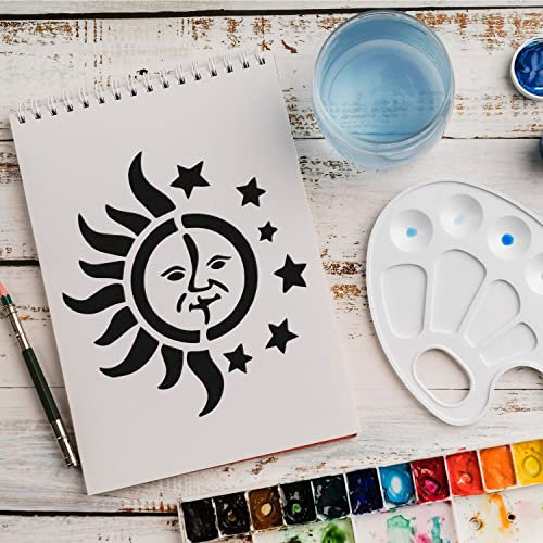 Schablone Sonne Mond v1 Design Stencil DIY Airbrush Muster Wandgestaltung Sprühschablone 21 x 21 cm