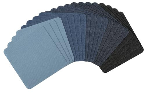 20pcs Jeans Patches Iron on Inside, 4.92 x 4.92 Inch 5 Colors Decorative Jeans Repair Patch Denim Patch Iron On Mending Fabric Pure Cotton for Bags Pants Clothes Pockets Knees Elbow Holes