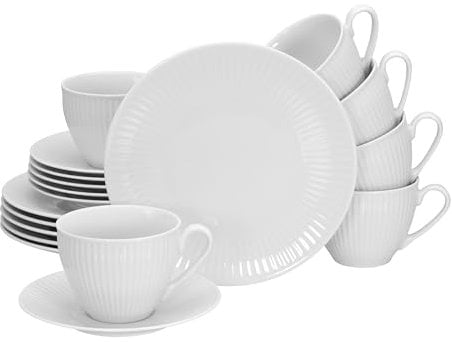 CreaTable, 21876, Serie Valencia, 18-teiliges Geschirrset für 6 Personen aus Porzelan Kaffeeservice aus Porzellan, spülmaschinen- und mikrowellengeeignet, Made in Europe