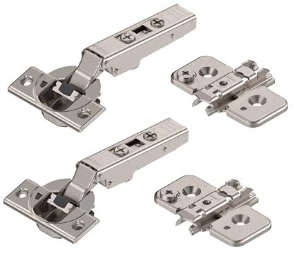 Blum 2 x CLIP top BLUMOTION Möbel Scharnier 110°, gerade mit Feder, Eckanschlag + BLUM CLIP Exzenter Kreuzmontageplatte, Stahl, Schraubvariante, Distanz 0 mm, Topfband ø=35mm