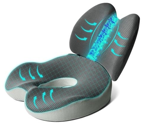 2 in 1 Seat Cushion and Lumbar Support Pillow, Ergonomic Memory Foam Seat Chair Cushion & Back Support for Coccyx Sciatica Hemorrhoid Tailbone Back Pain Relief, for Office Chair, Car, Wheelchair