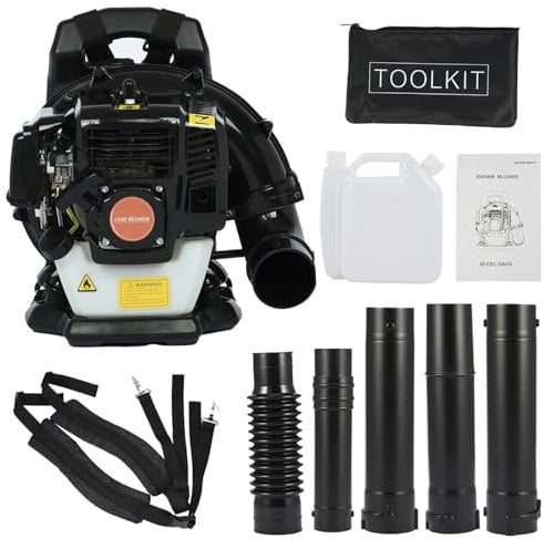 52CC 2-Stroke Gas Backpack Leaf Blower, 550CFM High Power Lawn Yard Blower, Snow Blower for Heavy Duty Snow and Debris Removal Tool, Ergonomic Adjustable Straps and Flexible Pipe for Urban Cleaning B