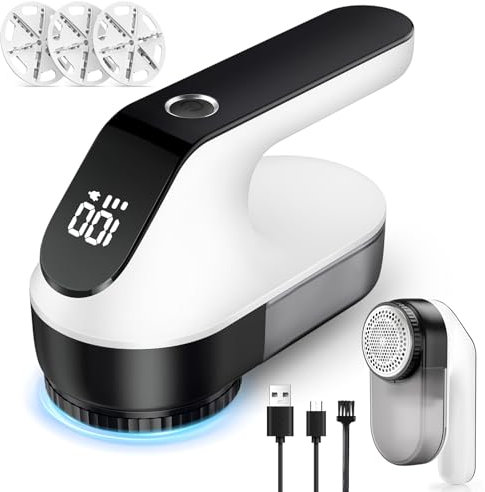Maxtachi Rasoir Anti Bouloche, USB-C Rechargeable Appareil Anti Bouloche Efficace, Affichage LED Anti Peluche pour Vetement et Maison, Portable Coupe Bouloche à 6 Lames avec 2 Lames Remplaçables