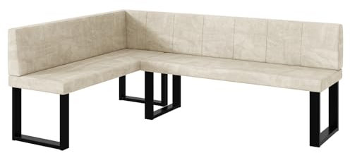 MEBLINI Eckbank für Esszimmer - Küchenbank - Essecke - Sitzecke Küche - Peter - U-Beine 142x196x87cm Links - Creme Samt