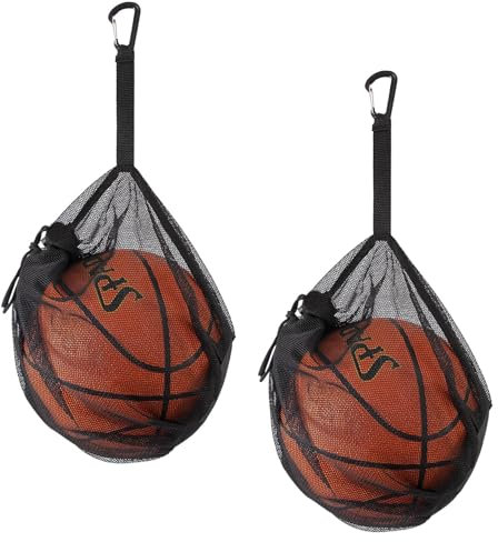 NUOOO Single Ball Basketball Bag with Zipper Pocket Mesh Carry Bag Drawstring Ball Storage Net Bags for Football Volleyball Soccer Rugby 2 Pack