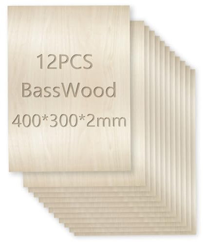 12 Pack Unfinished Basswood Sheets, 400x300x2mm Plywood Thin Board for Home Decor, Arts, DIY Crafts Projects, Woodcraft Model, Painting(400 * 300 * 2mm)