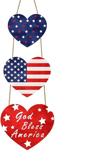 Hängende Ornament aus Holz zum 4. Juli, patriotisches Herz, Amerika-Flagge, Schild für Haustür, Kranz, Vintage, unabhängiger Tag, Gedenktag, hängende Veranda, Wand, Heimdekoration