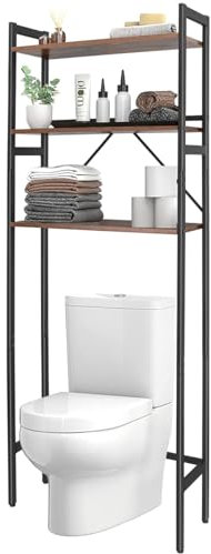 H JINHUI Over Toilet Storage Unit, 3 Tiers Bathroom Organizer Shelf Space Saving, Multifunctional Toilet Storage Rack, Over Washing Machine Storages Unit, 64×24×165CM Rustic Brown