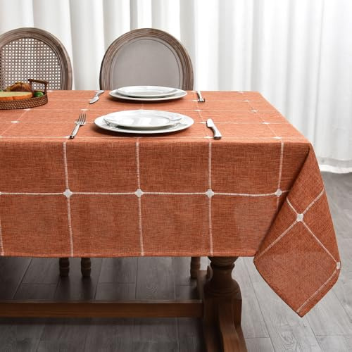 Plenmor Leinen Tischdecke Abwaschbar Quadratisch 135cm Tischdecke Orange | Abwaschbar Tischdecken Baumwolle Halloween Tischdecke Orange für Küche,Garten,Party,Herbst