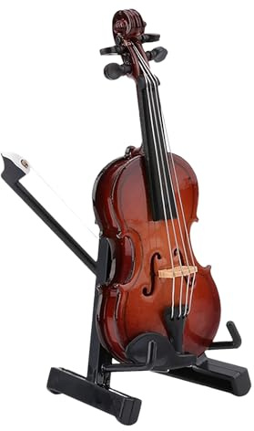Holz Miniatur Violine Modell - Mini Musikinstrument Geige Modell Mit Ständer - Holz Sammelfigur Dekoration für Zimmer Büro