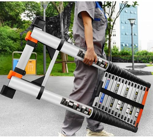 Escaleras para Áticos Escalera Telescópica Portátil para El Hogar, Escalera Extensible para Desván con 2 Ganchos Desmontables, Escalera Plegable Retráctil para Ático, Escalera Resistente para Desván(4