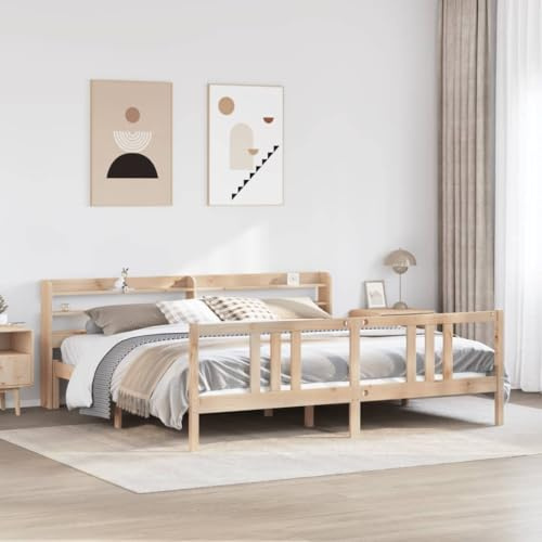 vidaXL Bed Frame with Headboard, Bed Base for Bedroom, Mattress Foundation for Double Bed, Modern Style, 200x200 cm Solid Wood Pine