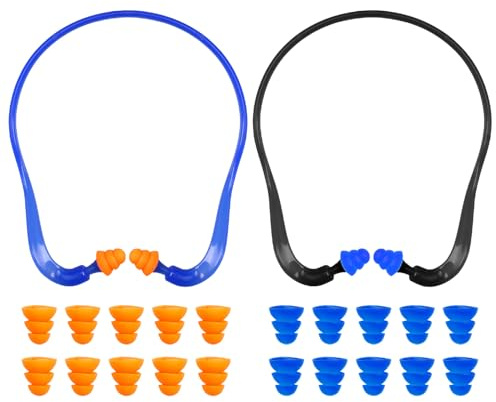 12 Stück Gehörschutz Set, 2 Set Bügelgehörschutz mit 10 Paar Ersatzstöpseln, Hörschutz für Arbeit, Schlaf & Reisen, Komfortabler Gehörschutz Konzert in Schwarz & Blau, 14x14cm