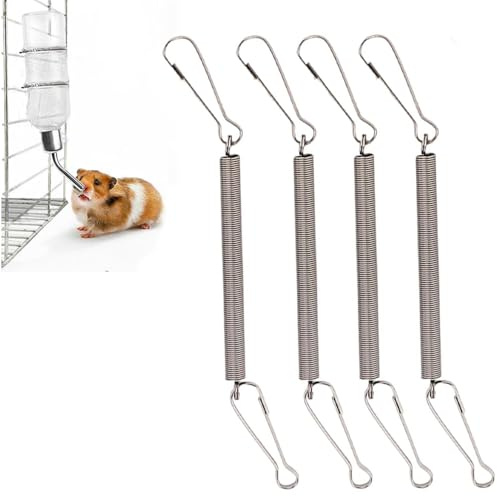 Quesuc 4 X Feder Mit 2 Clips, Die Einzeln In Kombination Verwendet Werden, Um Kaninchen-Wasserspender Trinkflasche Für Kleine Tiere Zu Halten, Federklemmen