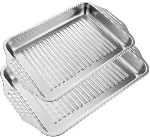 Space Home - 2 Bandejas Horno Ondulada - Rustidera de Horno de Acero Inoxidable - Bandeja para Asar - Fuentes de Horno Universal - Fuente para Asar - Set de 2