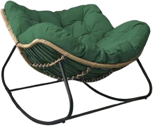 Outdoor Schaukelstuhl, Rattan-Gewebe mit dickem Kissen, bequem für Wohnzimmer, Terrasse, Garten