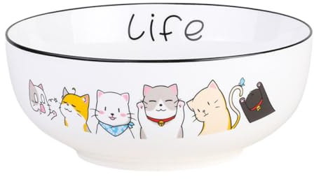Lurrose Japanische Katzen Ramenschüssel 15cm aus Keramik, 1 Stück
