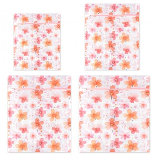 4 pcs Reusable Mesh Laundry Bags for Washing Machine Delicates Washing Bag with Zips Durable Large Fine Laundry Bags for Clothes Socks Underwear Travel Storage Organization
