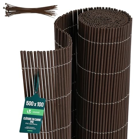 VOUNOT® Canisse en PVC Ultra Renforcé Brise Vue Occultation Double Face avec Attaches de Fixation Clôture Résistante UV Intempéries pour Jardin Balcon Terrasse 100x500cm Couleur Osier