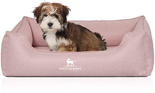 Knuffelwuff Orthopädisches Hundebett Luisa aus Velours mit feinem Handwebcharakter Sunshine Edition S 70 x 50cm Rosa - Abnehmbarer Bezug - waschbar - für große, mittelgroße und kleine Hunde