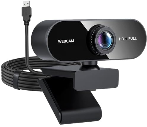 1080P HD Webcam for PC Laptop with Microphone Noise Cancellation 360° | Wide Angle Lens Auto Light Correction USB Streaming Camera for Conference Zoom Skype Facetime Windows Linux macOS Plug & Play