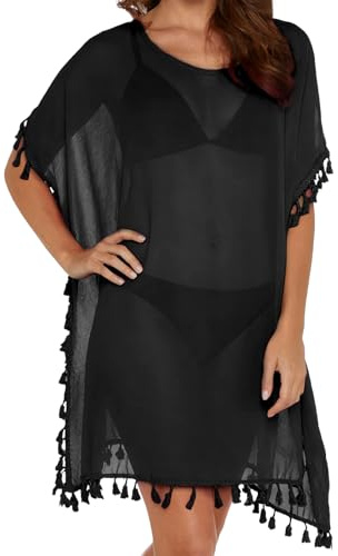 DiULi Robe de Plage Femme Cache Maillot de Bain avec Franges, Tunique Légère Semi-Transparente, Décontractée Fluide Side Slits, Tenue de Plage pour Vacances, Piscine, Été