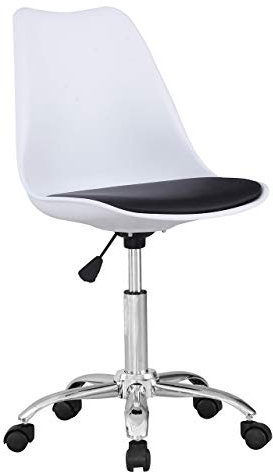 Beat Vintage-19 Drehstuhl, nordischer Stil, für Studio, Büro, Jugendtisch, mit Rollen, ideal für Telearbeit, Bürostuhl mit Gas, Sitz weiß