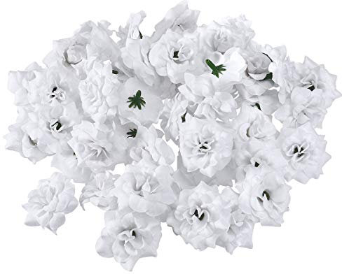 LUOEM 50Pcs Artificial White Flowers Heads Silk Rose Heads Craft Flowers for Wedding Hat Clothes Album
