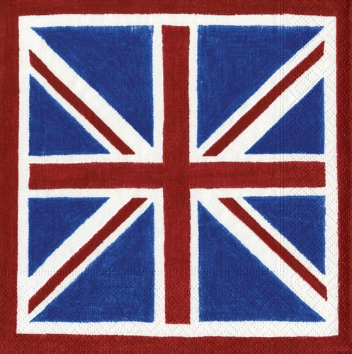 Caspari Lot de 20 serviettes carrées en papier 3 épaisseurs Motif drapeau britannique 33 x 33 cm
