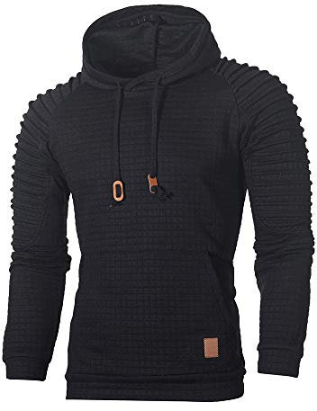 Xmiral Herren Sweatshirt Top Herbst Langarm Plaid Hoodie Mit Kapuze T-Shirt Outwear(XL,Schwarz)