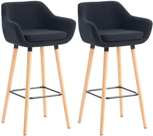 CLP 2er Set Barhocker Grant I Thekenhocker Mit Stoff-Bezug I Buchenholz-Gestell, Farbe:schwarz