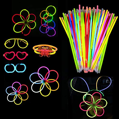WedDecor Glow Sticks with Connectors 8 (20cm) - 213pcs Mega Party Pack | 100 Glow Sticks + 113 Connecors, Multicolour Light Sticks to Create Glow Bracelets, Necklaces, Headband, Eyeglasses for Kids