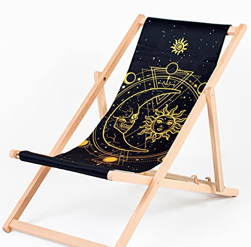 Merino Wool Moderne Hartholz Sonnenliege, Liegestuhl, Gartenliege Rückenlehne verstellbar leicht klappbar Garten Balkon Strand Outdoor Holzklappstühle Naturholz Lounger (2, Sun and Moon)