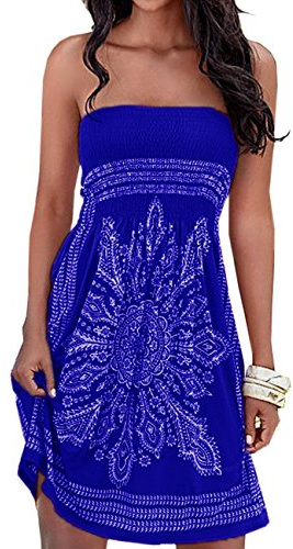 Robe d'été pour femme, au motif de fleur, multicolore, style bohème, décontractée, mini robe de plage, bleu foncé, S