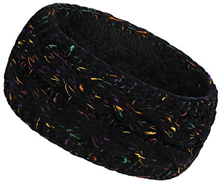 Women Ear Warmer Headband Fleece Lined Winter Warm Knitted Thick Hairband Thermal Headbands Elastic Hair Wrap (A-Black)