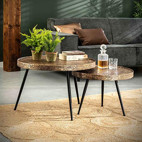 Maison ESTO 2er Set Couchtisch Metall antik Bronze Sofatisch Anstelltische Beistelltische