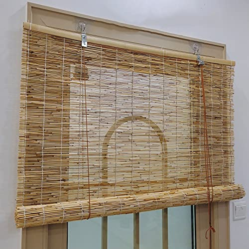 Außen Rollo Bambus,Retro-Schilf Vorhang,Sichtschutz Bambusrollo Rollläden,Lichtfilterung Sonnenschutz Wärmedämmung Roman Jalousien,Für Pergola Pavillon,Anpassbar,Breite 50-140cm (130x200cm/51x79in)