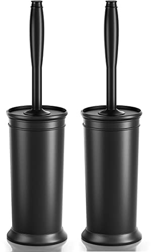 Toilet Brush and Holder 2 Pack, Toilet Bowl Brush with Extra Long Handle, Toilet Scrubber and Covered Holder, Toilet Brushes for Bathroom-Space Saving, Covered Brush, Durable, Deep Cleaning(Black)